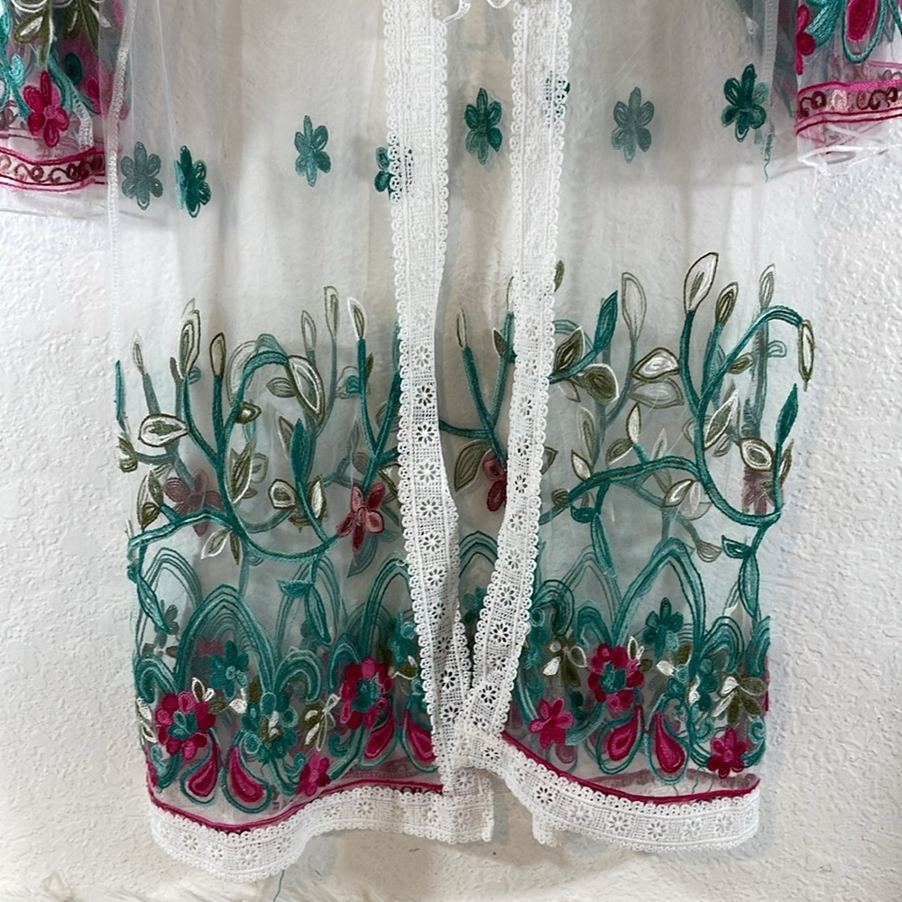 ASHA Floral Embroidered Lace Mesh Sheer Cardigan Kimono & Beach Cover Up - Picture 3 of 7